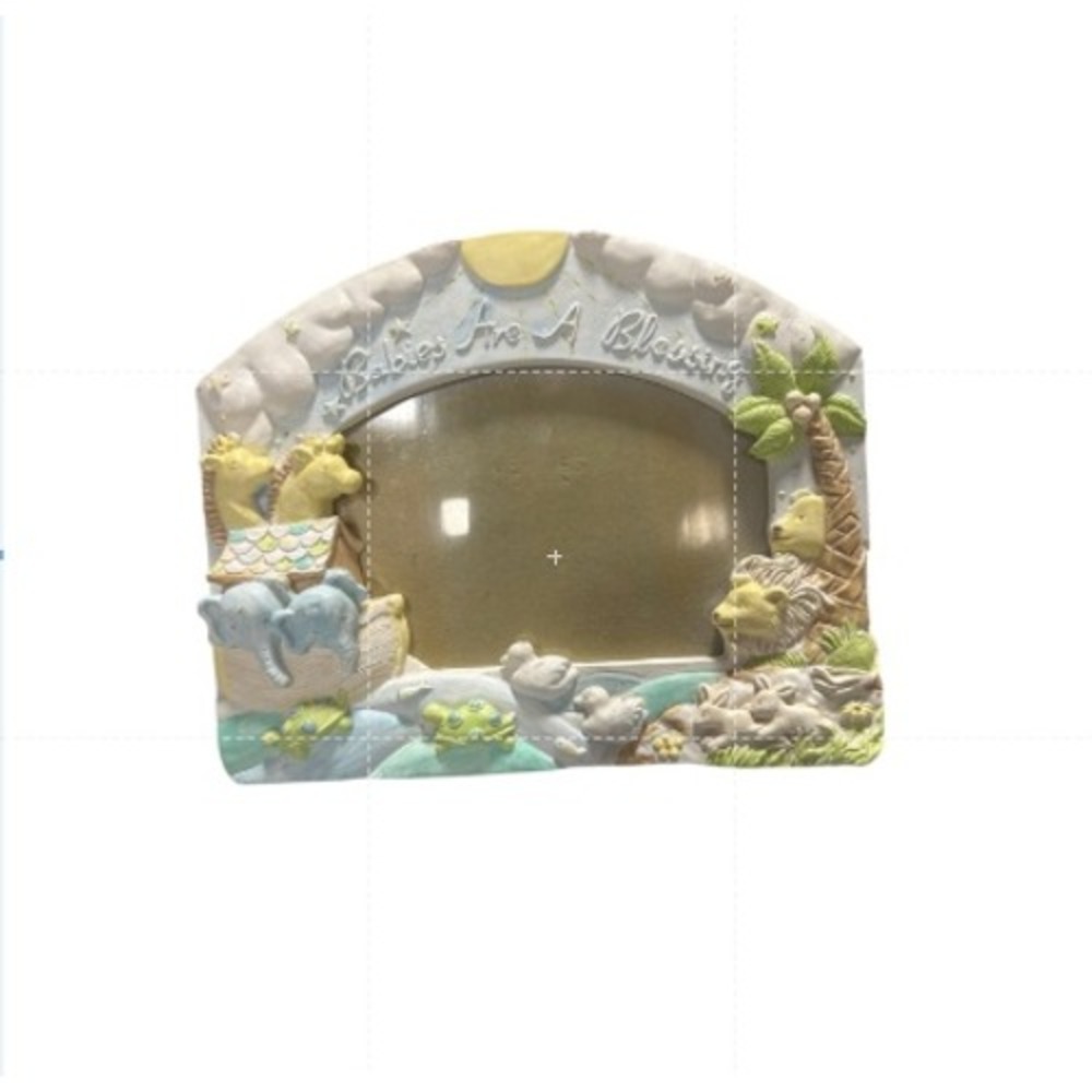 Babies Are A Blessing Noah's Ark Picture Frame Resin Nursery Decor Pastel Animal